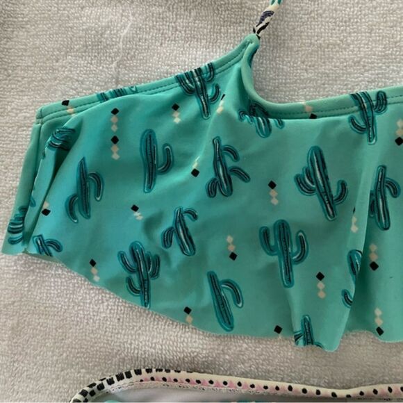Girls size 8 Malibu Design Group turquoise/beige color Southwest design bikini - Picture 2 of 11
